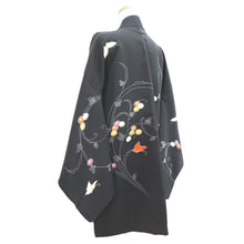 Load image into Gallery viewer, Haori Jacket Black Butterfly Floral pattern Silk #11076A4