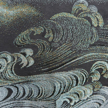 Load image into Gallery viewer, Haori Jacket Vintage(1950-1980) Black Silver Gold Landscape Wave Silk #10127D3
