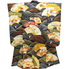 Load image into Gallery viewer, Furisode Black Folding Fan Hand painted Silk #10315F1