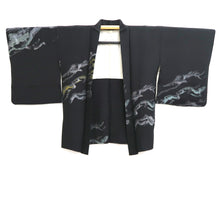 Load image into Gallery viewer, Haori Jacket Vintage(1950-1980) Black Gold Silver Wave Silk #10825E1
