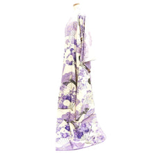 Load image into Gallery viewer, Furisode White Purple Lavender Chrysanthemum Folding Fan Silk #10545B3