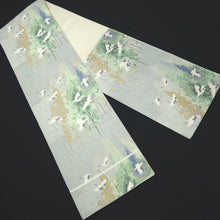 Load image into Gallery viewer, Fukuro Obi LavenderBlue Green White Flying Cranes Silk BB313V8