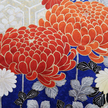 Load image into Gallery viewer, Furisode Vintage(1950-1980) Blue Gold White Chrysanthemum Tall Silk #10325F1