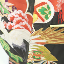 Load image into Gallery viewer, Furisode Vintage(1920-1950) Black Crane Birds Silk #11107Z1