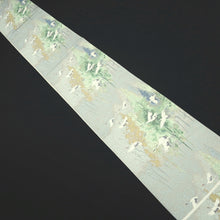 Load image into Gallery viewer, Fukuro Obi LavenderBlue Green White Flying Cranes Silk BB313V8