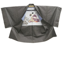 Load image into Gallery viewer, Men's Haori Vintage(1950-1980) Blackish Brown Shunga Silk #10285E4