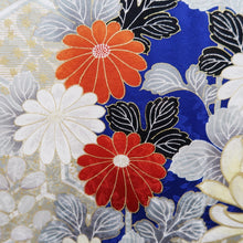 Load image into Gallery viewer, Furisode Vintage(1950-1980) Blue Gold White Chrysanthemum Tall Silk #10325F1