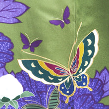 Load image into Gallery viewer, Furisode Green Peony Butterfly Silk #9679J3