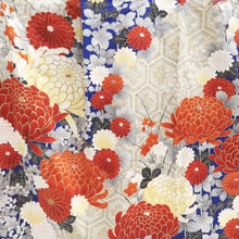 Load image into Gallery viewer, Furisode Vintage(1950-1980) Blue Gold White Chrysanthemum Tall Silk #10325F1