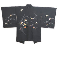 Load image into Gallery viewer, Haori Jacket Black Butterfly Floral pattern Silk #11076A4