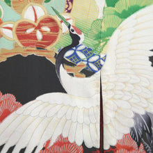 Load image into Gallery viewer, Furisode Vintage(1920-1950) Black Crane Birds Silk #11107Z1