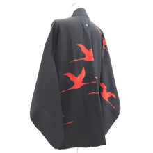 Load image into Gallery viewer, Haori Jacket Black Crane Birds Silk #10816E1