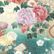 Load image into Gallery viewer, Furisode Green Cherry Blossom Chrysanthemum Silk #11094B1