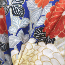 Load image into Gallery viewer, Furisode Vintage(1950-1980) Blue Gold White Chrysanthemum Tall Silk #10325F1