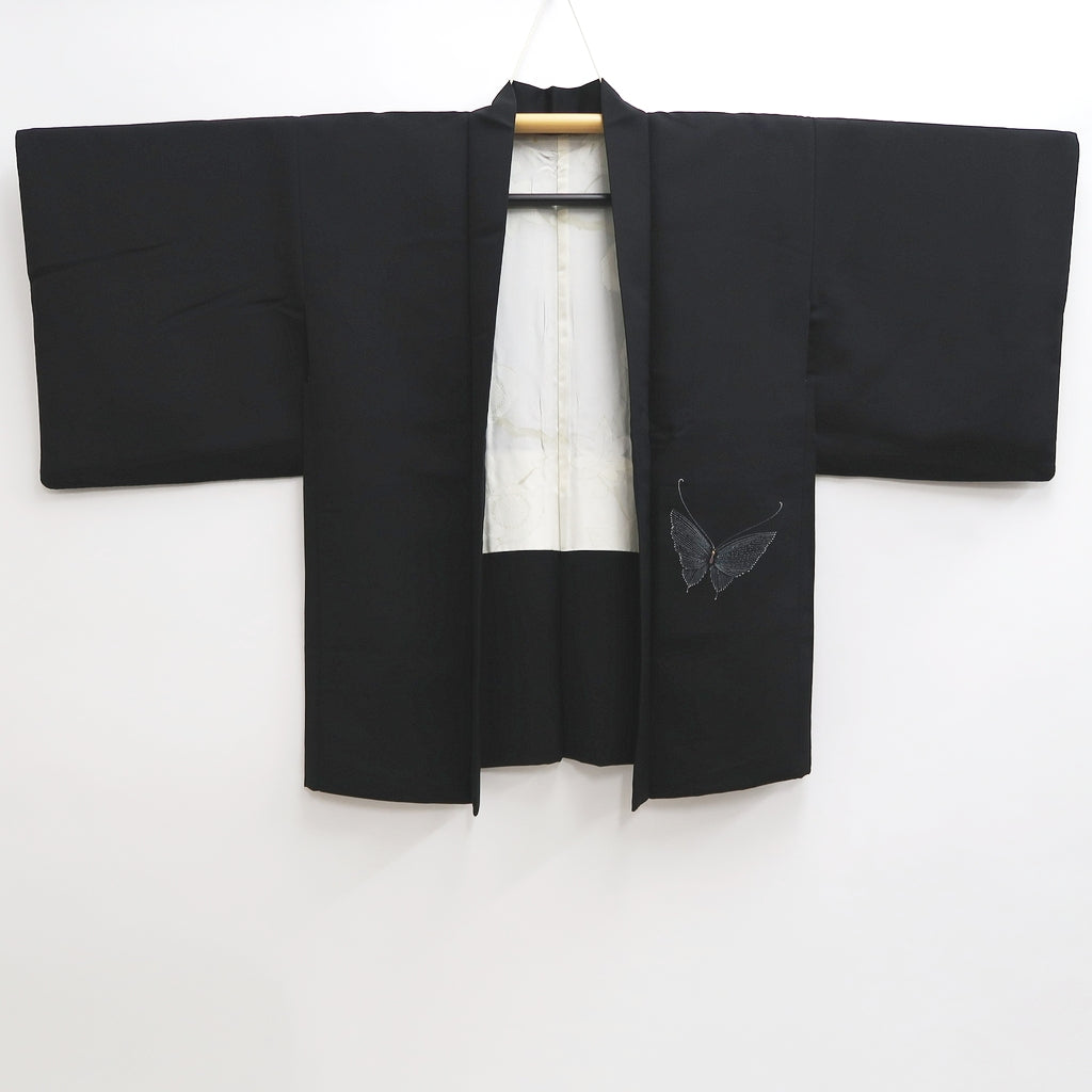 Haori Jacket Vintage(1950-1980) Black Butterfly Silk #9621H5