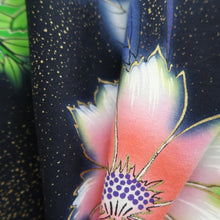 Load image into Gallery viewer, Yukata Black Green Gold Flower Cotton #10749D3