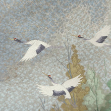 Load image into Gallery viewer, Fukuro Obi LavenderBlue Green White Flying Cranes Silk BB313V8