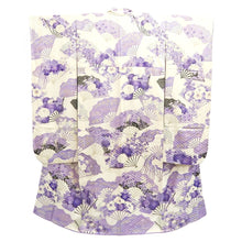 Load image into Gallery viewer, Furisode White Purple Lavender Chrysanthemum Folding Fan Silk #10545B3