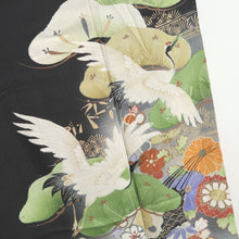 Load image into Gallery viewer, Tomesode Vintage(1920-1950) Black Crane Birds Hand painted Silk #10495B1