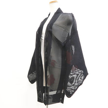 Load image into Gallery viewer, Haori Jacket Vintage(1950-1980) Black Wine red Sheer Peony Silk #10897E5