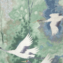 Load image into Gallery viewer, Fukuro Obi LavenderBlue Green White Flying Cranes Silk BB313V8