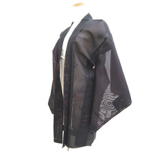 Load image into Gallery viewer, Haori Jacket Vintage(1950-1980) Black Magenta Sheer Botanical Silk #10907E5