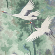 Load image into Gallery viewer, Fukuro Obi LavenderBlue Green White Flying Cranes Silk BB313V8