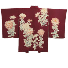 Load image into Gallery viewer, Haori Jacket Vintage(1950-1980) Wine red Chrysanthemum Silk #11015A1
