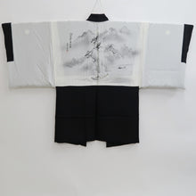 Load image into Gallery viewer, Men's Haori Vintage(1950-1980) Black Montsuki Landscape Wide Silk #10883E4