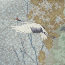 Load image into Gallery viewer, Fukuro Obi LavenderBlue Green White Flying Cranes Silk BB313V8