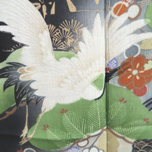 Load image into Gallery viewer, Tomesode Vintage(1920-1950) Black Crane Birds Hand painted Silk #10495B1