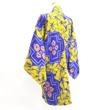Load image into Gallery viewer, Haori Jacket Vintage(1920-1950) Blue Yellow Shibori Floral pattern Silk #11005F5