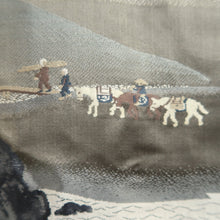 Load image into Gallery viewer, Men's Haori Vintage(1950-1980) Black Montsuki Landscape Silk #10413A2