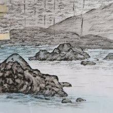 Load image into Gallery viewer, Men's Haori Vintage(1950-1980) Blue Black Kinkakuji Landscape Silk #10641C4