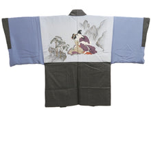 Load image into Gallery viewer, Men's Haori Vintage(1950-1980) Blackish Brown Shunga Silk #10285E4