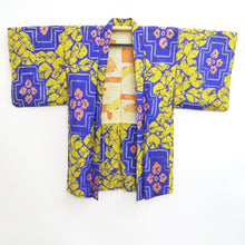Load image into Gallery viewer, Haori Jacket Vintage(1920-1950) Blue Yellow Shibori Floral pattern Silk #11005F5