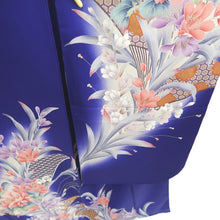 Load image into Gallery viewer, Furisode Blue Flower Tall Silk #10336F2