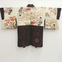 Load image into Gallery viewer, Haori Jacket Vintage(1950-1980) Black Brown Flower Silk #9731A1