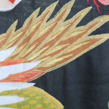 Load image into Gallery viewer, Furisode Vintage(1920-1950) Black Crane Birds Silk #11107Z1