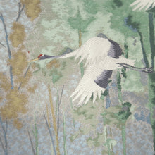 Load image into Gallery viewer, Fukuro Obi LavenderBlue Green White Flying Cranes Silk BB313V8
