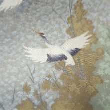 Load image into Gallery viewer, Fukuro Obi LavenderBlue Green White Flying Cranes Silk BB313V8