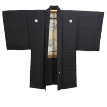 Load image into Gallery viewer, Men's Haori Vintage(1950-1980) Black Montsuki Kanji Landscape Silk #10414A2