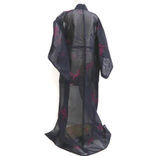 Load image into Gallery viewer, Kimono Vintage(1950-1980) Black Magenta See-Through Leaves Silk #10277E4