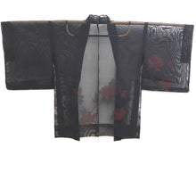 Load image into Gallery viewer, Haori Jacket Vintage(1950-1980) Black Wine red Sheer Peony Silk #10897E5