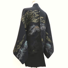 Load image into Gallery viewer, Haori Jacket Vintage(1950-1980) Black Gold Mountain Tree Landscape Silk #10009C3