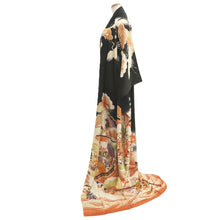 Load image into Gallery viewer, Furisode Vintage(1920-1950) Black Crane Birds Silk #11108Z1