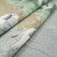 Load image into Gallery viewer, Fukuro Obi LavenderBlue Green White Flying Cranes Silk BB313V8