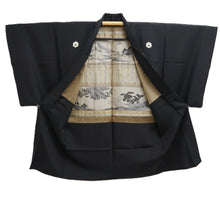 Load image into Gallery viewer, Men's Haori Vintage(1950-1980) Black Montsuki Kanji Landscape Silk #10414A2
