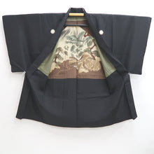 Load image into Gallery viewer, Men's Haori Vintage(1950-1980) Black Dragon Landscape Habutae Silk #10642C4