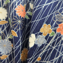 Load image into Gallery viewer, Kimono Dark Blue Chrysanthemum Maple Leaf Silk #10525B2